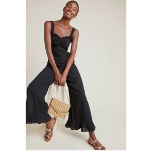 Anthro x Aryessa 10 Fara Bowtie Textured Black 0741 Ruffle Jumpsuit